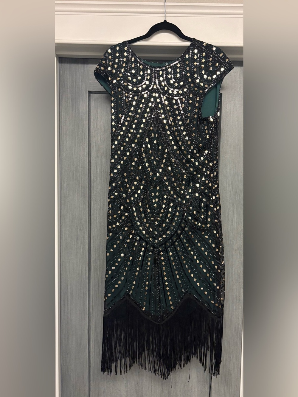 Dark Green Sequin Fringe Evening Skirt